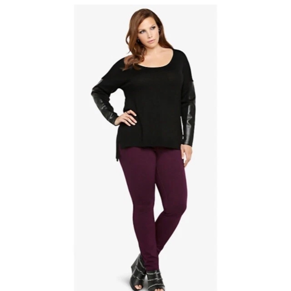 Torrid Black Sweater with Faux Leather Sleeves
